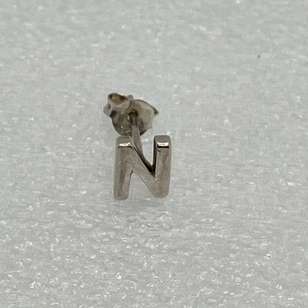 Vintage 925 Sterling Silver Letter N Stud Earring w Butterfly Backing